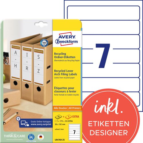 Rugetiketten avery lr4760 - 25 wit