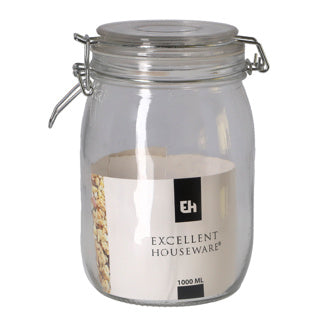 Excellent Houseware glass storage jar with clamp 1L