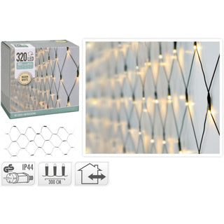 No brand kerst led netverlichting 320 led warm wit buiten, 0,5cm lampje, 300x150cm, ip44