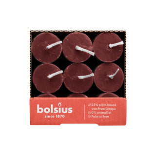 Bolsius middagslys rustikk fløyelsrød 27 cm | 9 stykker