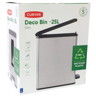 Curver Decobin Slim Pedal Bin 25L Metallic Black