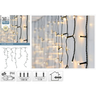 No brand kerst kest ijspegelverlichting 360 led warm wit buiten 1200x52cm, ip44 adapter ce kema
