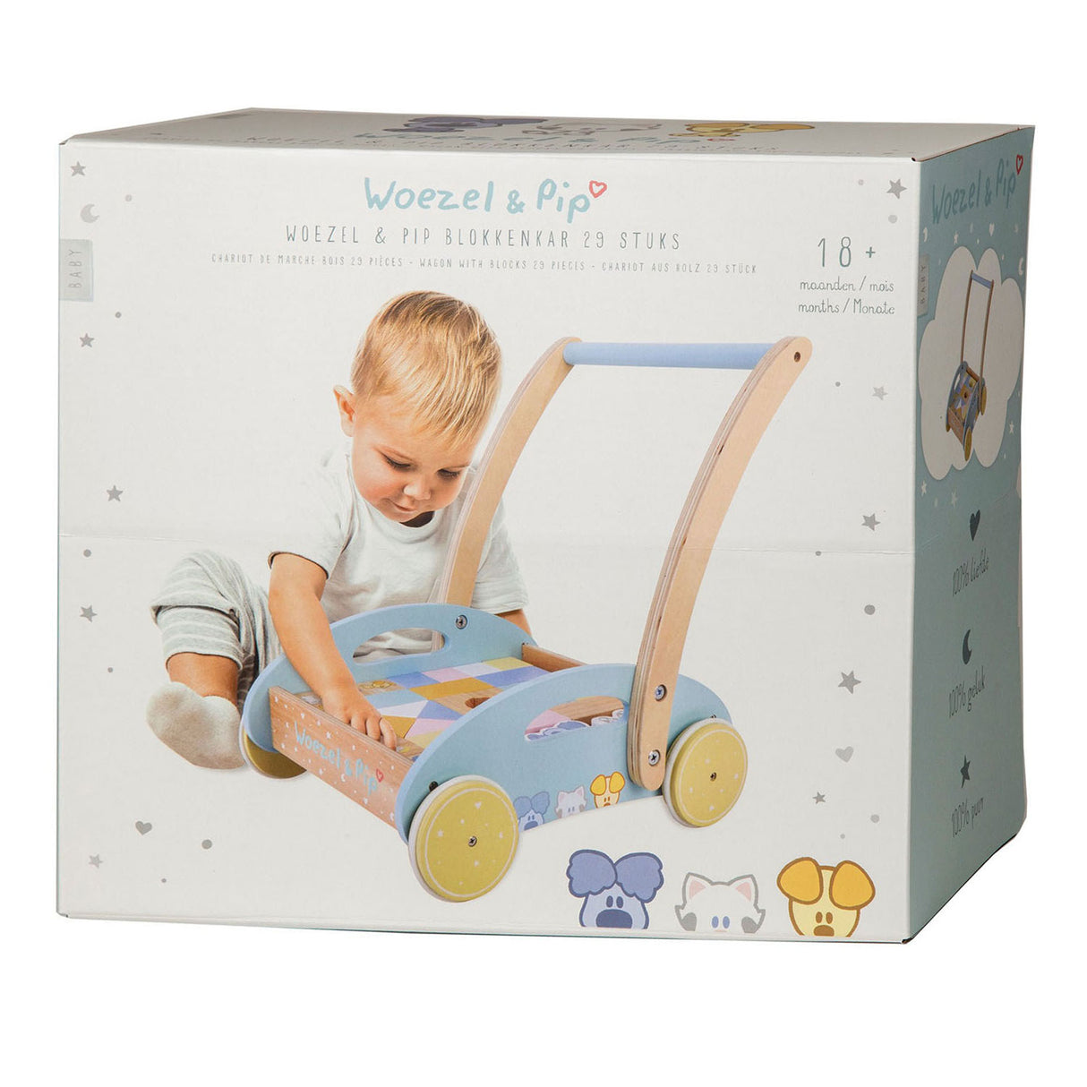 Rubo Toys Woezel and PIP Wooden block cart 27x35x36 cm
