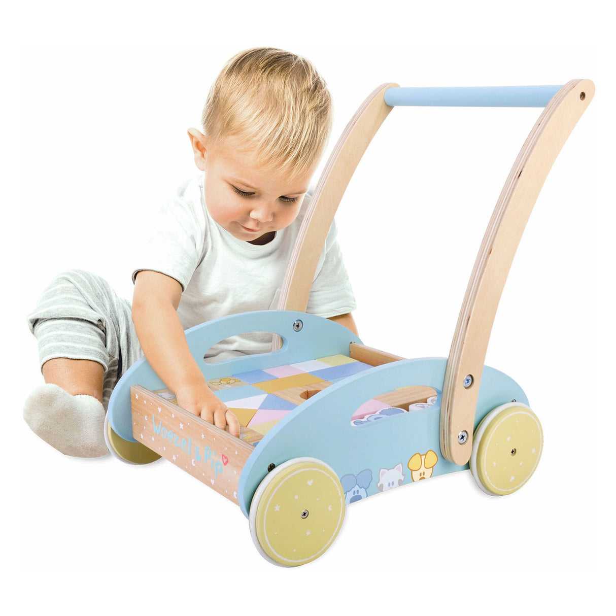 Rubo Toys Woezel and PIP Wooden block cart 27x35x36 cm
