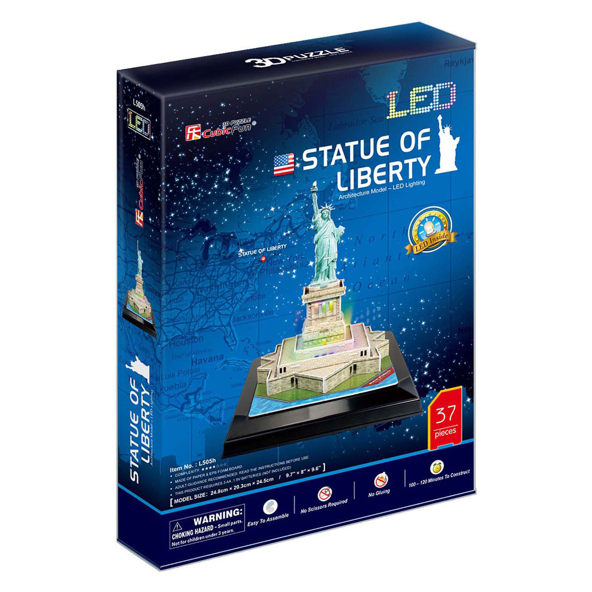 Statua di libertà del puzzle di divertimento cubico con illuminazione a LED