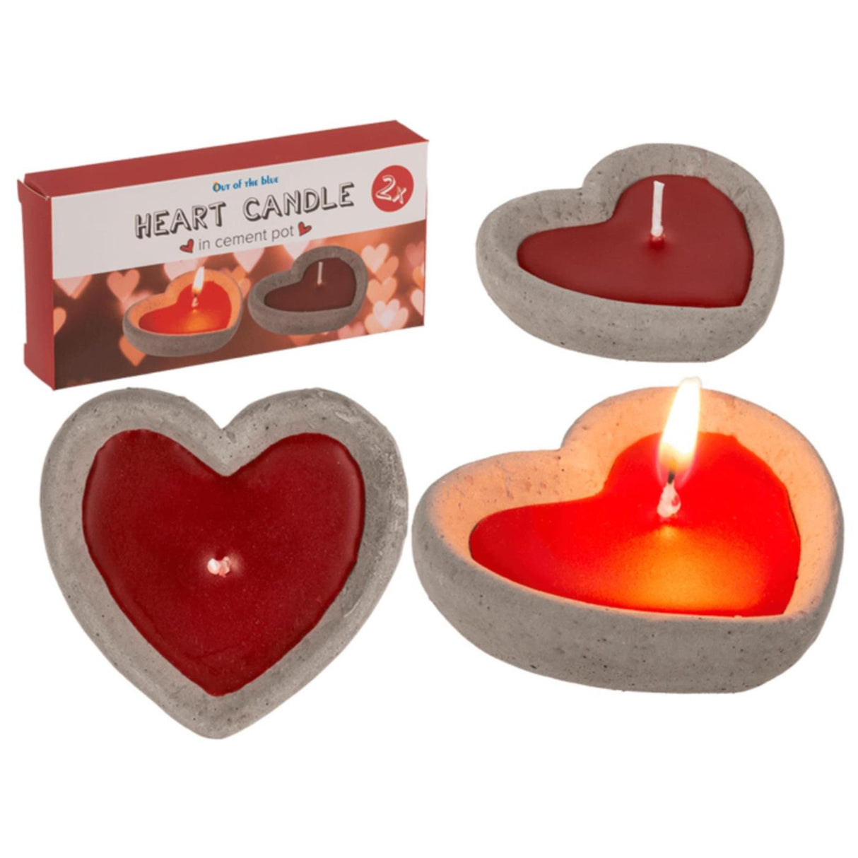 Ootb heart candle set of 2 in cement pot