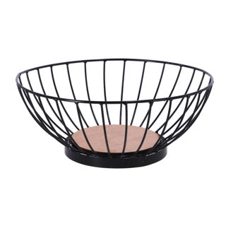 No brand fruktskål i metall 28 cm svart trä