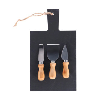 Cheese board slate with 3 cheese knives