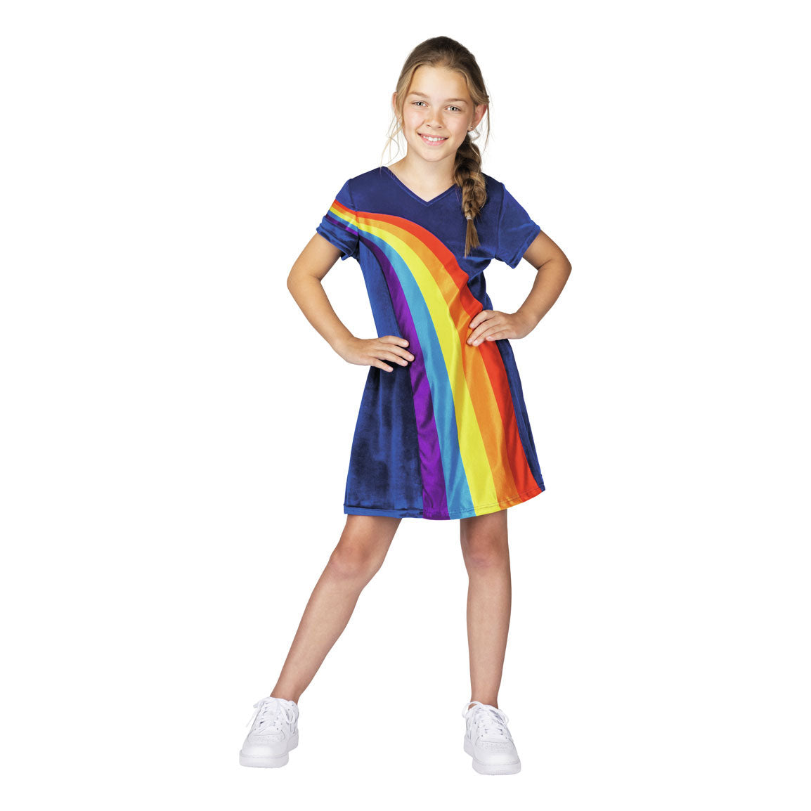Abito k3 vestito arcobaleno blu, 6-8 anni