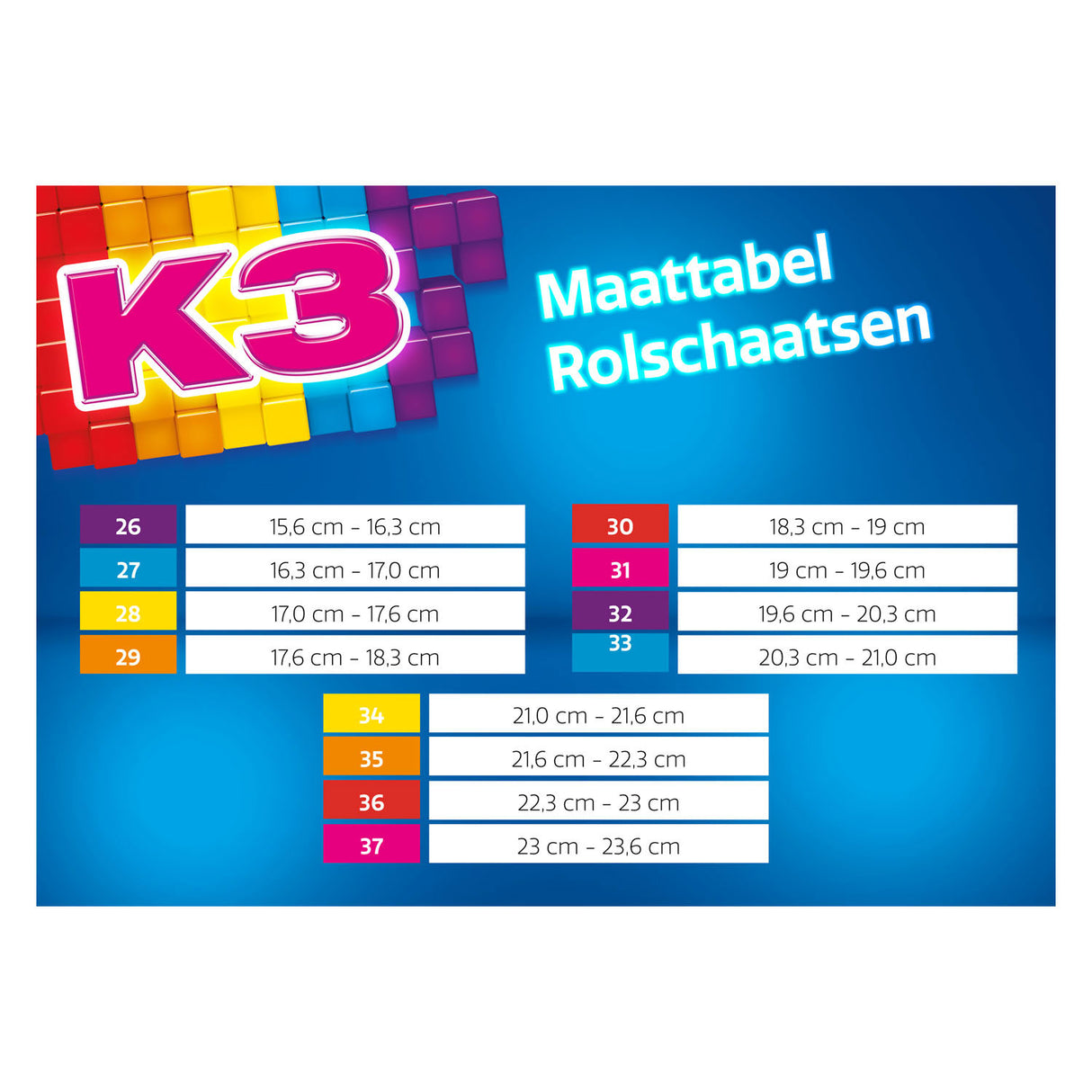 Studio 100 K3 Roller Skating Rainbow, størrelse 34-37