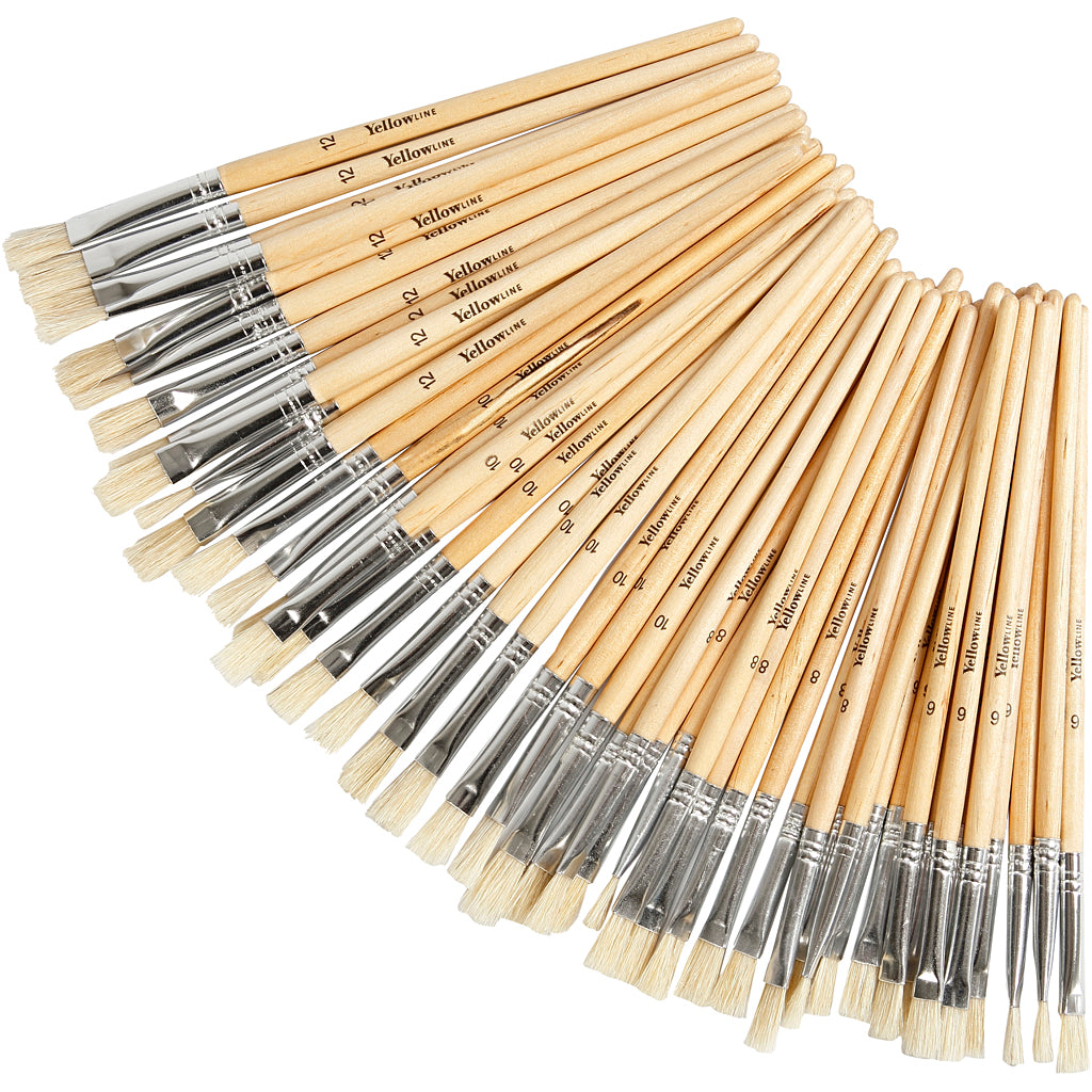 Creativ company yellowline brush set, size 6+8+10+12, 48 pieces in 1 box