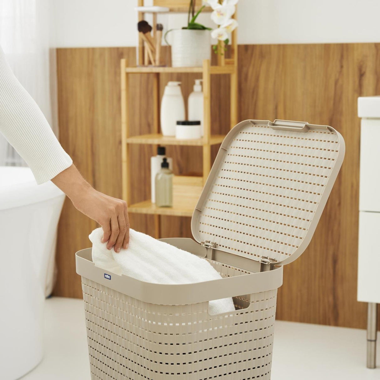 Rotho country laundry basket 55l cappuccino