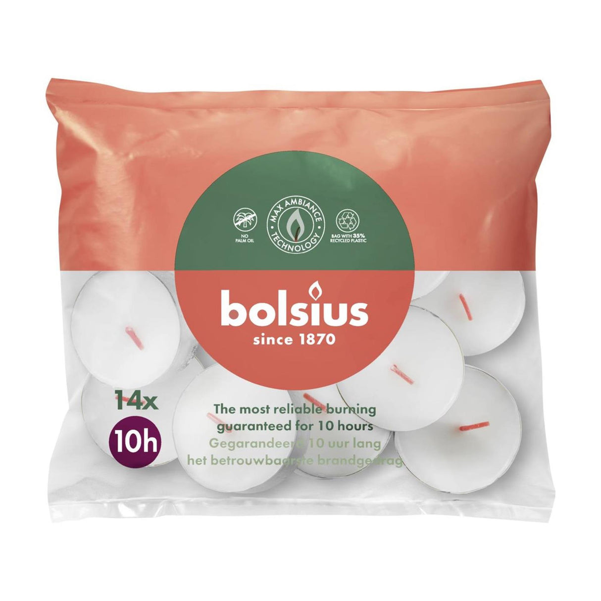 Bolsius maxi light blanc 10h sachet de 14 pcs
