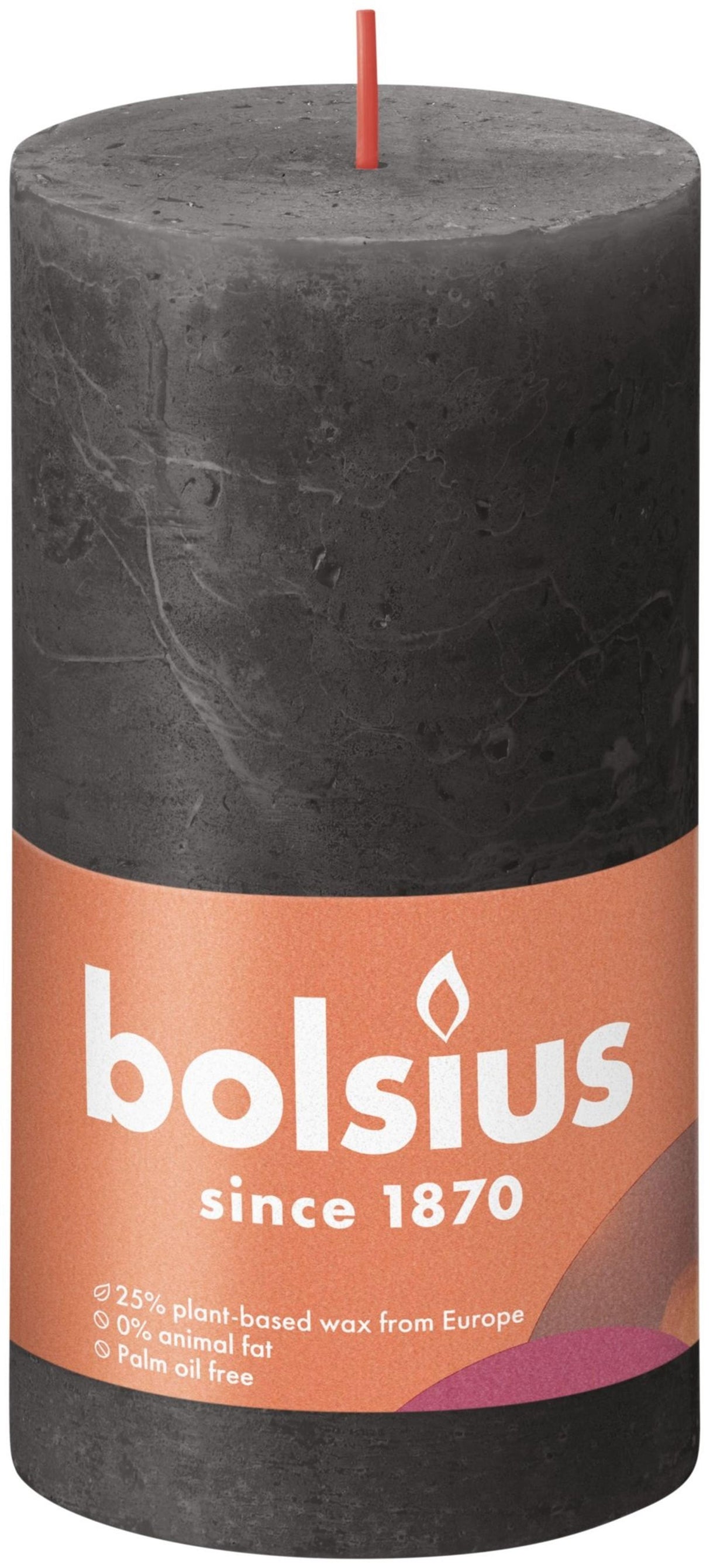 Bolsius Stumpenkerze rustikal grau 130x68 mm | 4 Stück