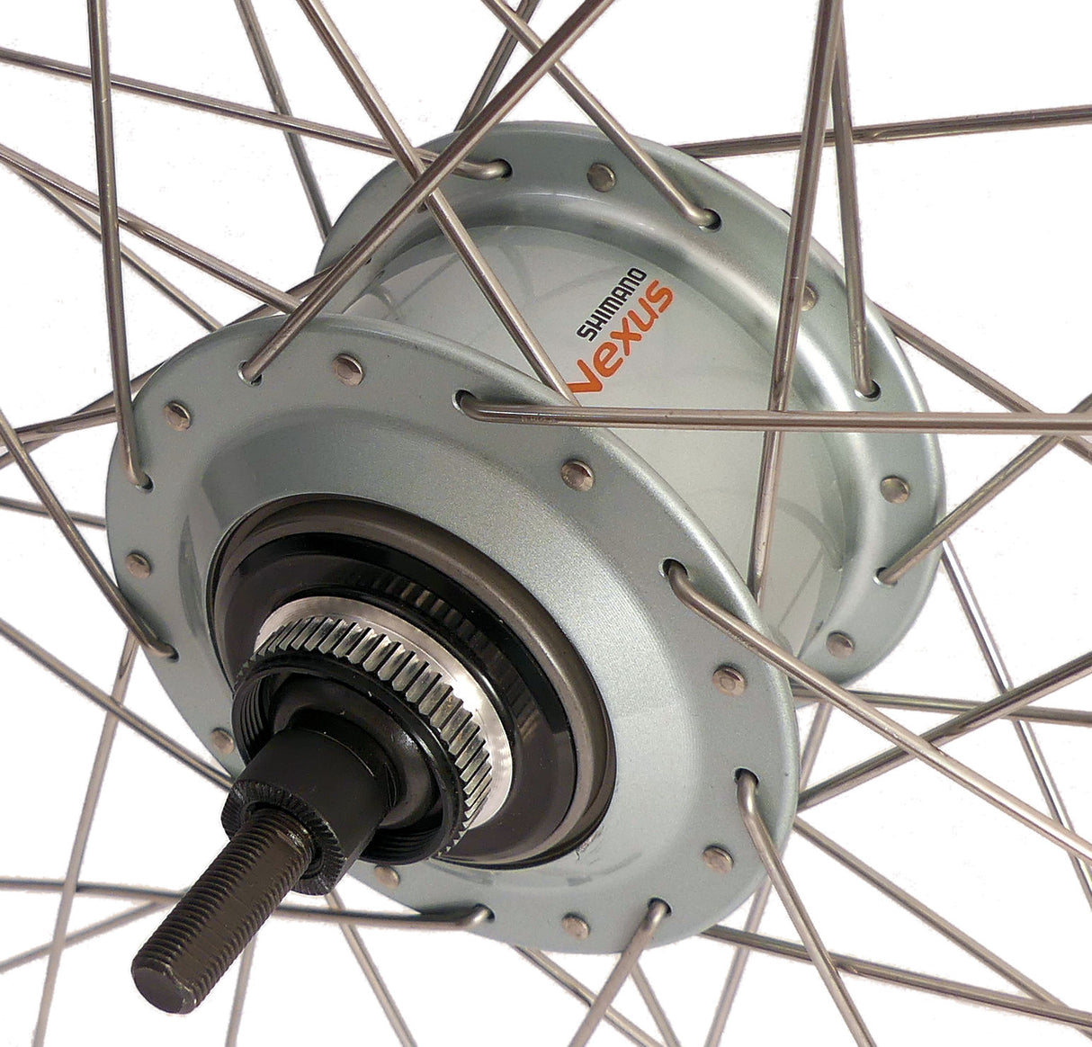 Shimano hënnescht Rad 28 Zoll nexus 8 Hub (Sëlwer) - Zac19 Rim (Sëlwer) mat Edelstol, fir Disc Brake