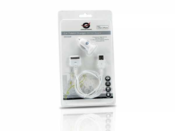 Conceptronic Cusbcar2aset Apple Cable with Car Tablet Charger, 2A