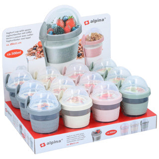 Tazza di yogurt con coperchio e cucchiaio