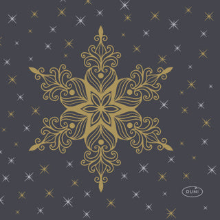 Duni servetten snowstars black 24 x 24 cm