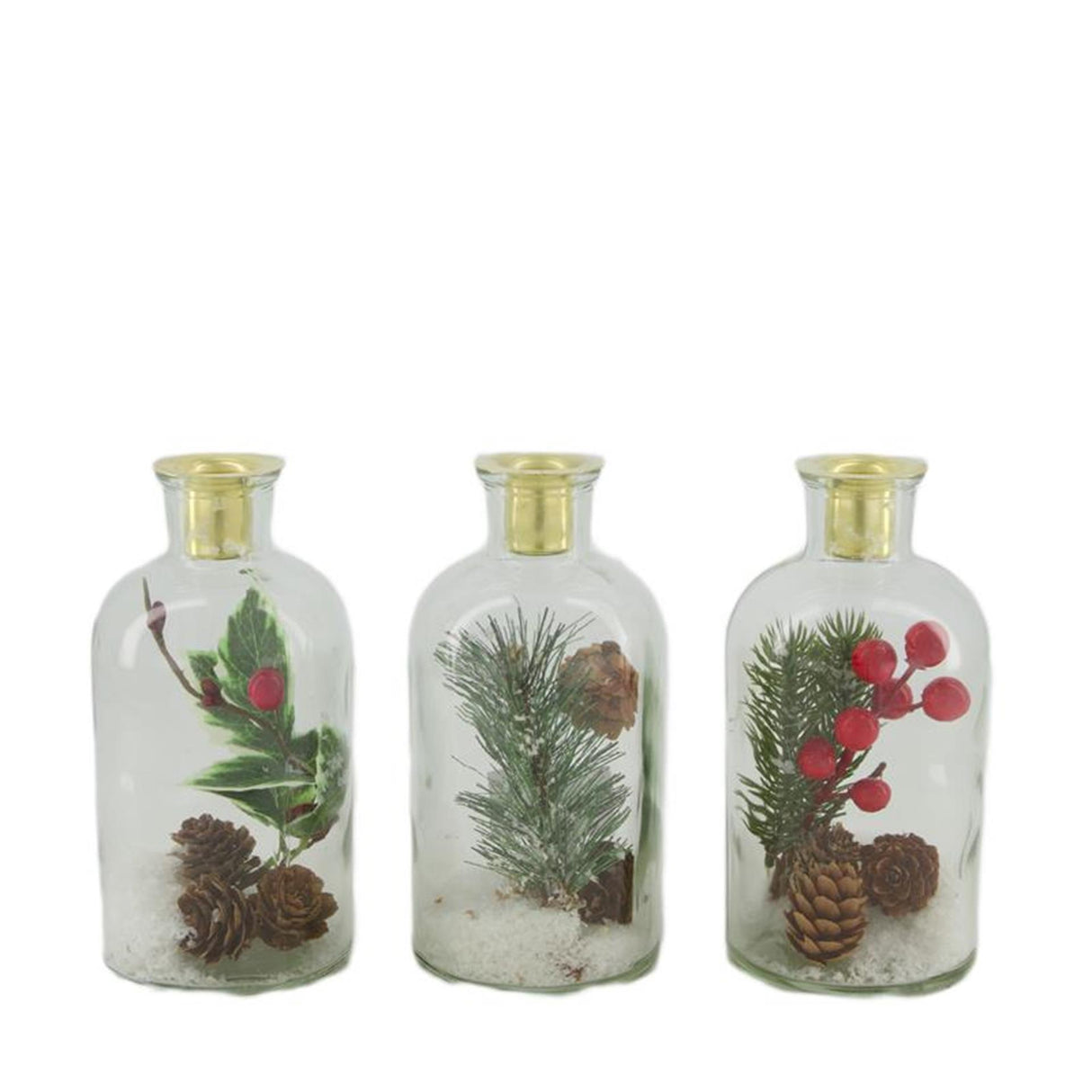 Dijk natural collections kandelaar glas met kerstdeco 8x8x16cm