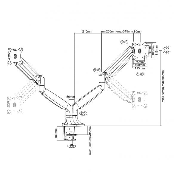 Neomounts NM-D750DWHITE TV Monitor Full Motion Dual Desk Gas-Spring Mount, 2x