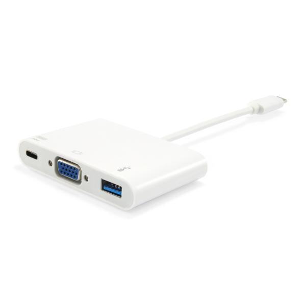 Utrusta 133462 USB -typ C till VGA Kvinnlig USB En kvinnlig PD -adapter, 1080p, 15 cm, vit