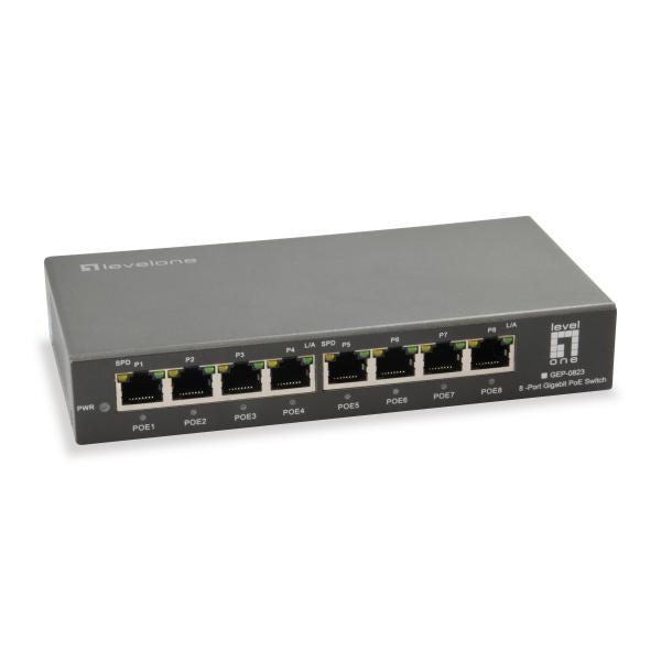 Levelone GEP-0823 8-Port Gigabit Poe Switch, 802.3at AF Poe, 120W