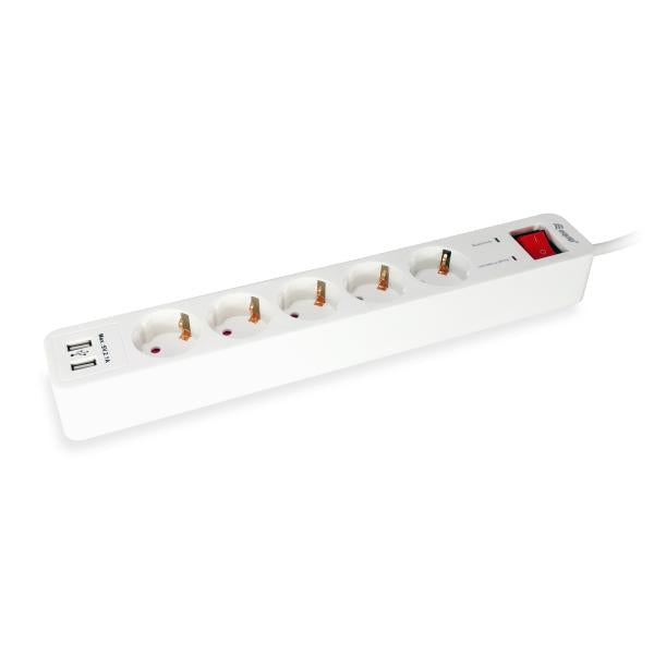 Equipaggiare 245554, striscia di alimentazione da 5 outlet con 2x USB, outlet (S) 5x CA, tipo F, 1,5 mm², 1,8 m