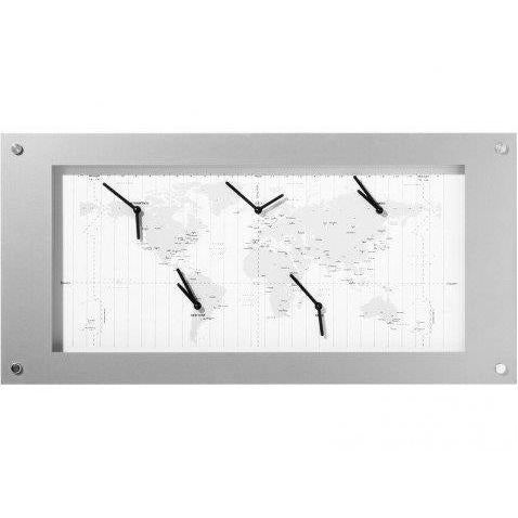 Nextime Clock B1009065 Time Zone, 39x90 cm, hvidt sølv