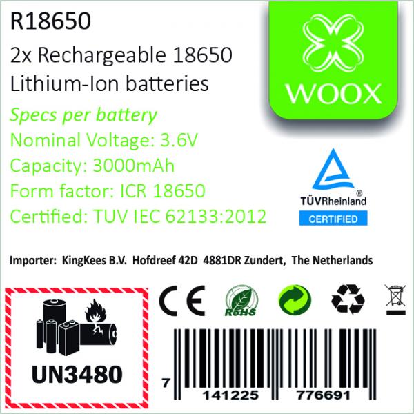 Wox R18650 è un set di 2 pezzi di batterie agli ioni di litio ricaricabili di tipo 18650