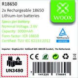 Wox R18650 è un set di 2 pezzi di batterie agli ioni di litio ricaricabili di tipo 18650