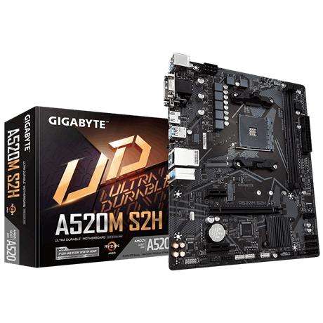 Gigabyte A520M S2H, MATX, AMD, AM4, A520, Ryzen 3 3. gen, 64 GB, 2x DDR4, 5000 MHz, USB3.1, M.2, M.2