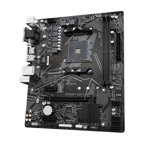 Gigabyte A520M S2H, MATX, AMD, AM4, A520, Ryzen 3 3. gen, 64 GB, 2x DDR4, 5000 MHz, USB3.1, M.2, M.2