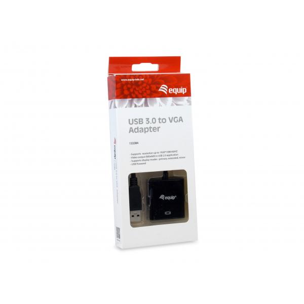 Vybavit 133384 USB 3.0 až VGA Adaptér, 1080p, USB 3.2 Gen 1, USB typu A, VGA (D-sub) výstup