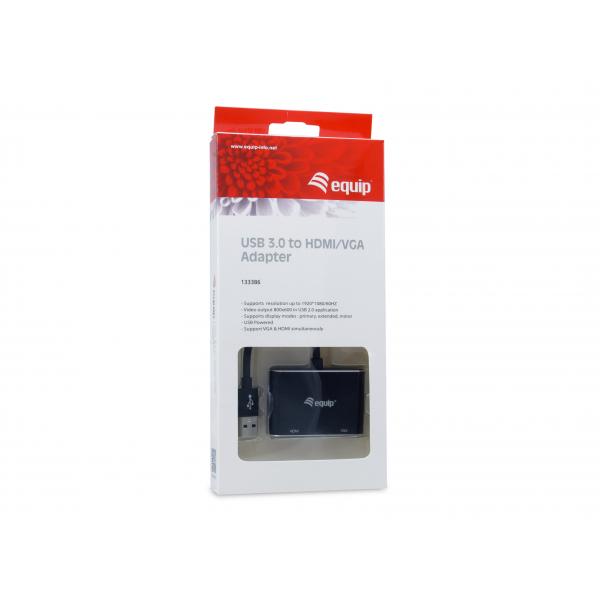 Vybavte 133386 USB na adaptér HDMI VGA, USB 3.2 Gen 1 typu A, výstup HDMI, 1920 x 1080 pixelů
