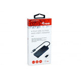 Ausrüstung 128956 4-Port USB 3.0 Hub mit USB-C-Adapter, USB 3.2 Gen 1 Typ-A, 5000 Mbit S, Schwarz