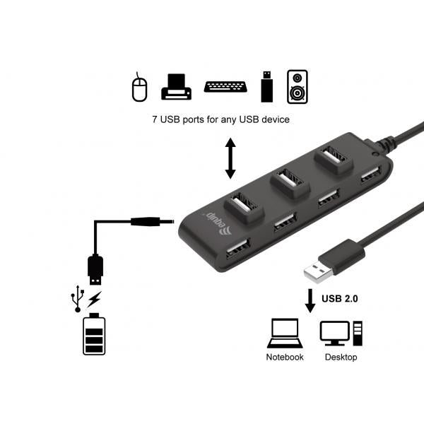 Vybavení 128957 7-portoport USB 2.0 Hub, USB 2.0, USB 2.0, 480 Mbit S, Black