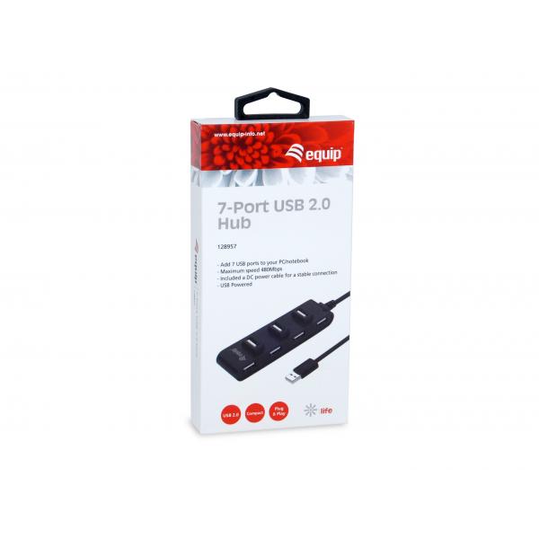 Vybavení 128957 7-portoport USB 2.0 Hub, USB 2.0, USB 2.0, 480 Mbit S, Black