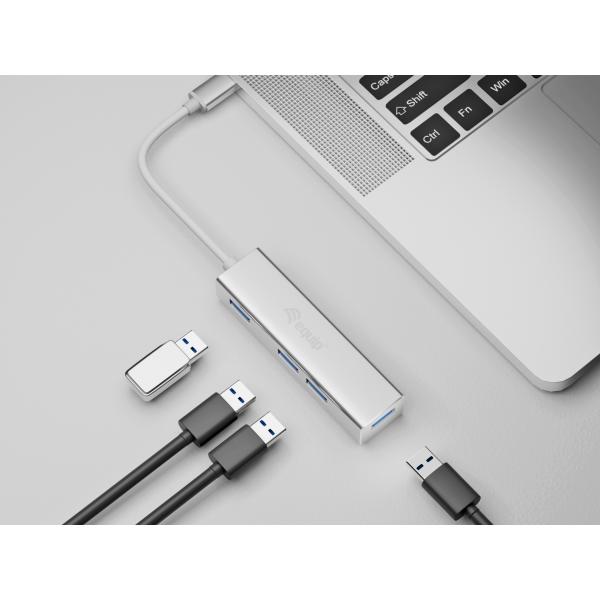 Ausrüstung 128958 USB-C bis 4-Port USB 3.0 Hubs, USB 3.2 Gen 1 Typ-C, Typ-A, 5000 Mbits, Silber