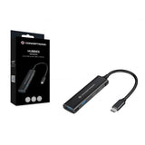 Concepttronic Hubbies12B Hubbies 4-Port USB 3.0 Hub, 2 USB-C 2 USB-A Ports, Aluminum Case, USB-C