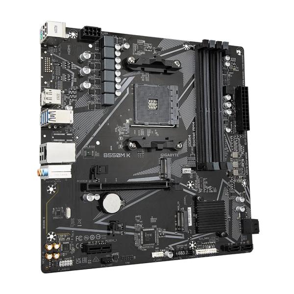 Gigabyte B550M K, AMD, Socket AM4, B550, DDR4, Dual PCIE 4.0 3.0 M.2