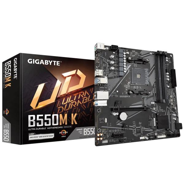Gigabyte B550M K, AMD, Socket AM4, B550, DDR4, Dual PCIE 4.0 3.0 M.2