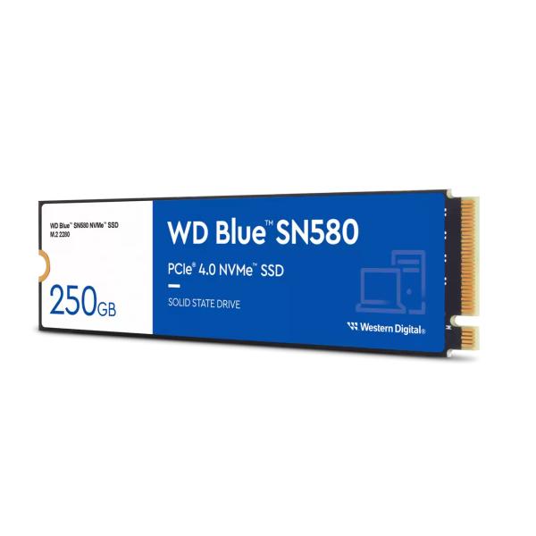 Western Digital WDS250G3B0E SN580 WD BLUE SSD, 250 GB, M.2 NVME, PCIe Gen 4x4, 4000 MB S