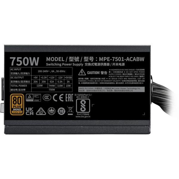 Cooler Master Cooler MPE-7501-AABW-3BEU MWE BRONZE V3, ATX 3.1, 750 W, 120 mm, fan de HDB calme