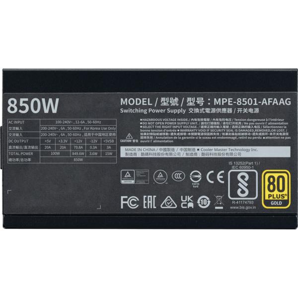 Cooler Master MPE-8501-Aadeu MWE Gold 850 V2 ATX3.1 Negro, 850W, 90% @Typ, 120 mm, 4x PCIe 6+2
