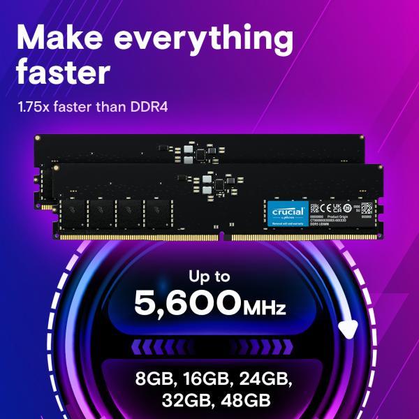 Kluczowe CT8G56C46U5 DIMM, 8 GB, DDR5 5600 MHz, PC5-44800, niefałkowane