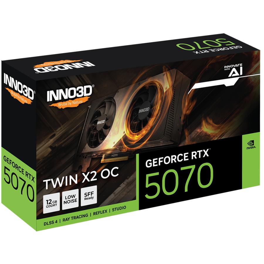 Inno3D N50702-12D7X-195064N GeForce RTX ™ 5070 Twin X2 OC, ATX, 12 GB, GDDR7, 192 bits, 672 GB S
