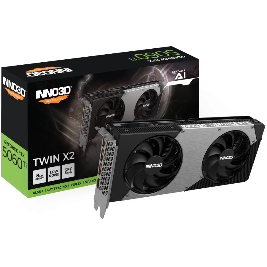 Inno3d N506T2-08D7-193075N GeForce RTX ™ 5060 Ti 8GB Twin X2, 8 GB, GDDR7, 128-bit, 650 W, 650 W