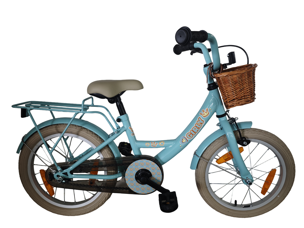 Bikefun kinderfiets girly 16 inch - met mandje en remnaaf - blauw