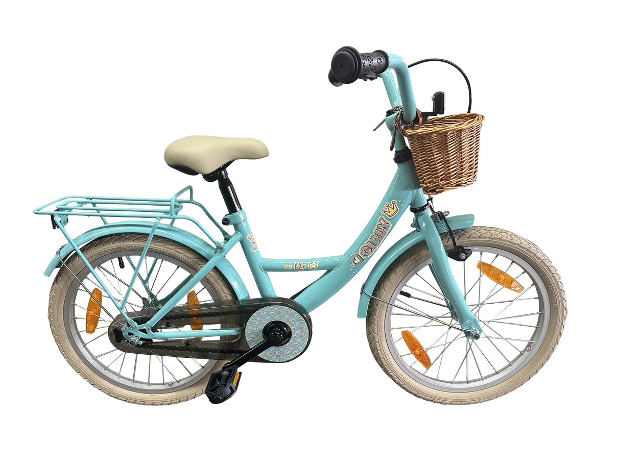 Bikefun kinderfiets girly 18 inch - met mandje en remnaaf - blauw