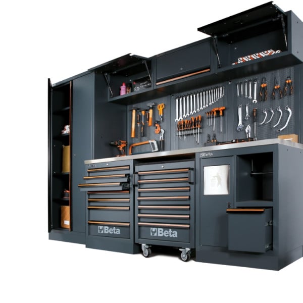 Beta werkplaatsinrichting tools c45pro 2.0 x (rvs gecoat mdf werkblad) inclusief gratis 268-delige gereedschapsset
